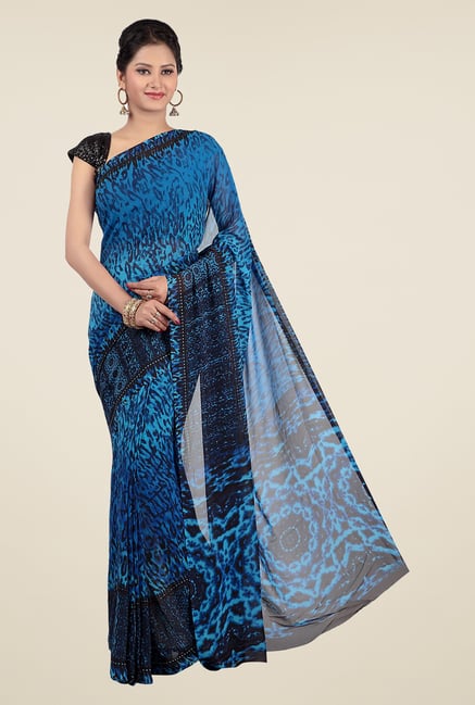 Jashn Blue & Black Printed Georgette Saree Jashn Blue & Black Printed Georgette Saree