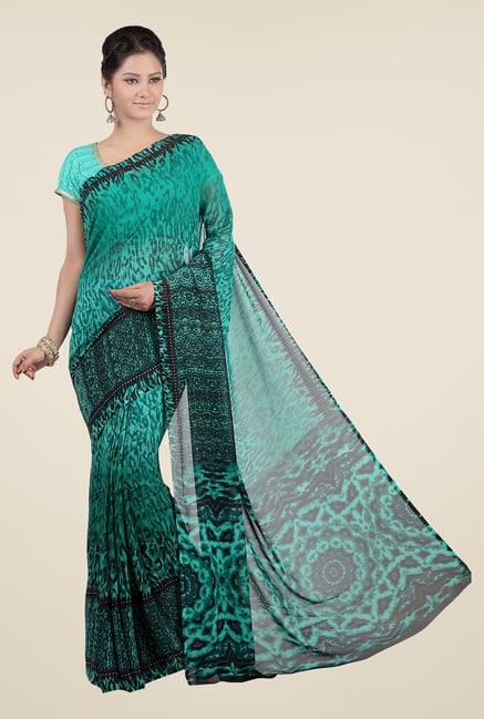 Jashn Green & Black Printed Georgette Saree Jashn Green & Black Printed Georgette Saree