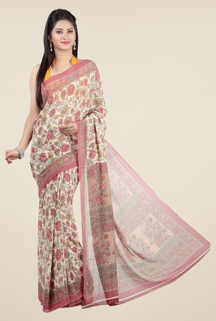 Jashn Beige & Pink Floral Print Georgette Saree Jashn Beige & Pink Floral Print Georgette Saree