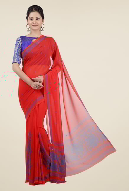 Jashn Red Printed Georgette Saree Jashn Red Printed Georgette Saree