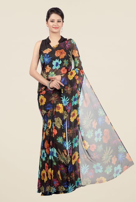 Jashn Black Floral Print Georgette Saree Jashn Black Floral Print Georgette Saree