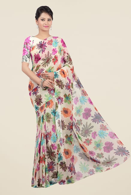 Jashn Multicolor Floral Print Georgette Saree Jashn Multicolor Floral Print Georgette Saree
