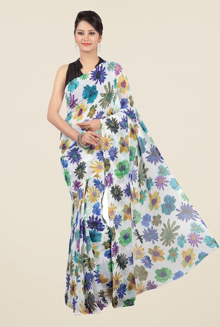 Jashn White Floral Print Georgette Saree Jashn White Floral Print Georgette Saree