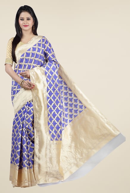 Jashn Royal Blue & Beige Printed Saree Jashn Royal Blue & Beige Printed Saree