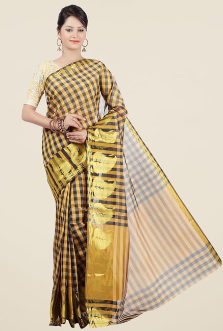 Jashn Mustard & Black Checks Saree Jashn Mustard & Black Checks Saree
