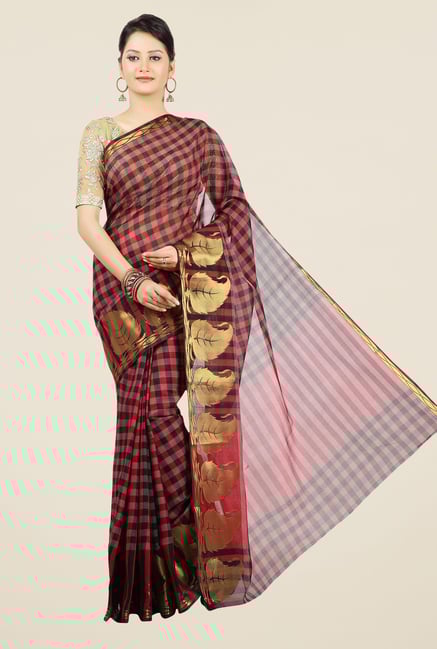 Jashn Red & Black Checks Saree Jashn Red & Black Checks Saree