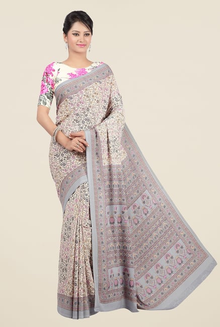 Jashn Beige Floral Print Saree Jashn Beige Floral Print Saree