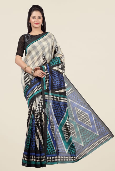 Jashn Beige and Blue Geometric Print Saree Jashn Beige and Blue Geometric Print Saree