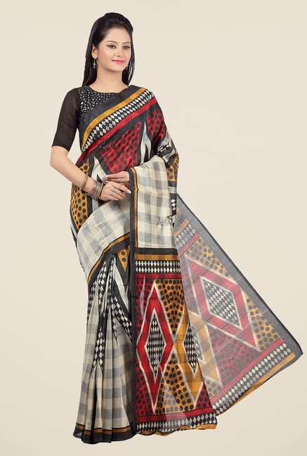 Jashn Beige and Red Geometric Print Saree Jashn Beige and Red Geometric Print Saree