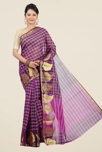 Jashn Purple & Black Checks Saree Jashn Purple & Black Checks Saree