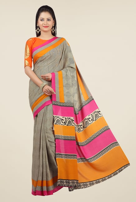 Jashn Beige & Black Geometric Print Saree Jashn Beige & Black Geometric Print Saree