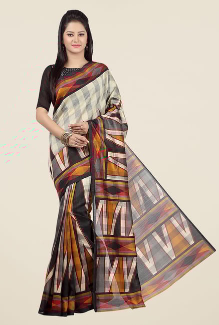 Jashn Beige and Black Geometric Print Saree Jashn Beige and Black Geometric Print Saree