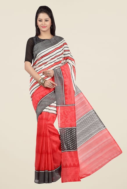 Jashn Red Striped Saree Jashn Red Striped Saree
