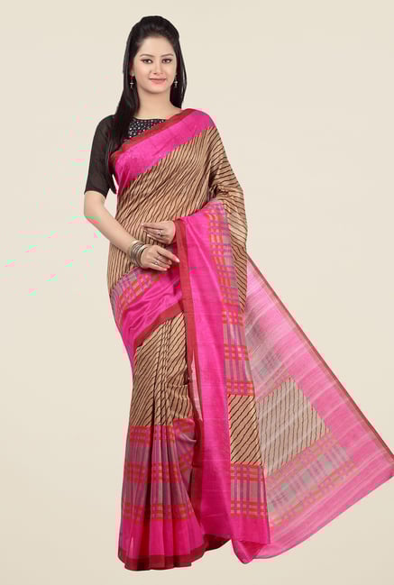 Jashn Brown and Pink Striped Saree Jashn Brown and Pink Striped Saree