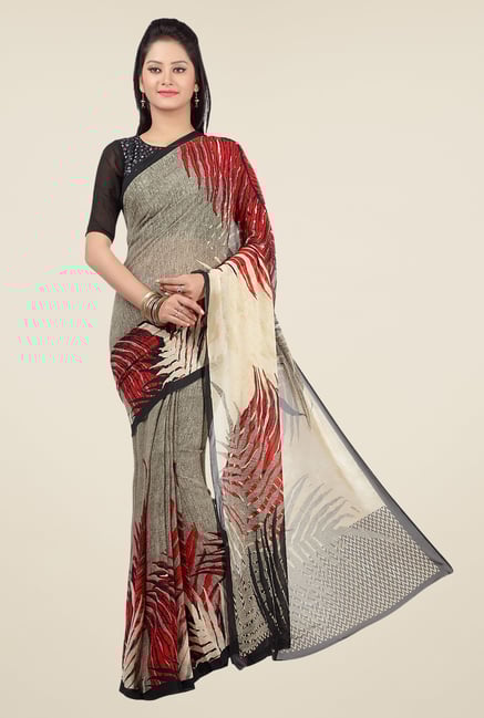 Jashn Grey Printed Georgette Saree Jashn Grey Printed Georgette Saree