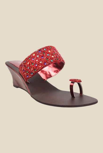 Metro Maroon Toe Ring Wedges Metro Maroon Toe Ring Wedges
