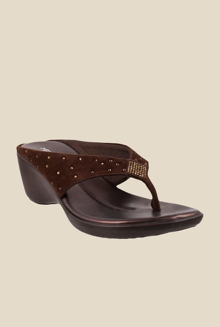 Metro Brown Wedge Heeled Thong Sandals Metro Brown Wedge Heeled Thong Sandals