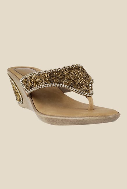Metro Antique Gold Wedge Heeled Thong Sandals Metro Antique Gold Wedge Heeled Thong Sandals