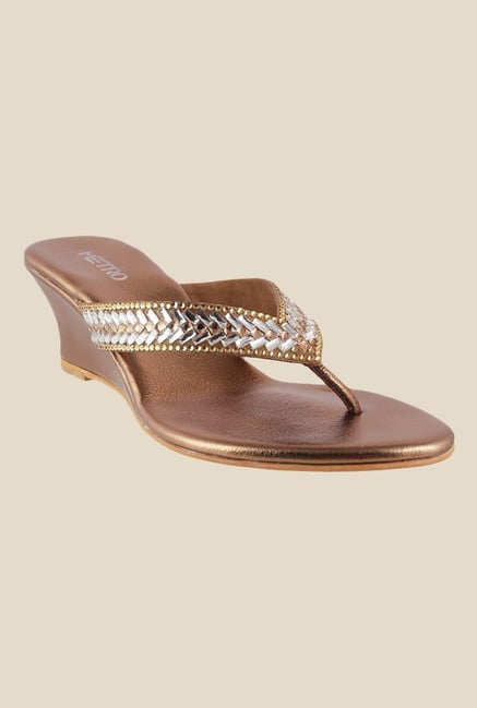 Metro Antique Gold & Silver Wedge Heeled Thong Sandals Metro Antique Gold & Silver Wedge Heeled Thong Sandals