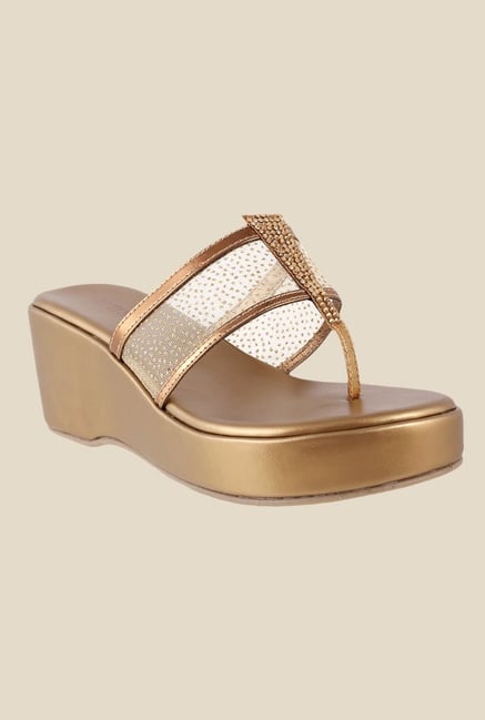 Metro Antique Gold T-Strap Wedges Metro Antique Gold T-Strap Wedges