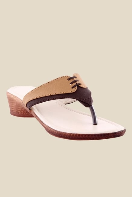 Kielz Beige & Brown Wedge Heeled Thong Sandals Kielz Beige & Brown Wedge Heeled Thong Sandals