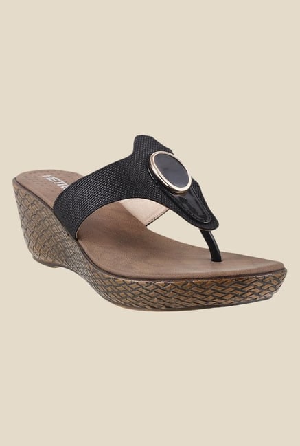 Metro Black Wedge Heeled Thong Sandals Metro Black Wedge Heeled Thong Sandals