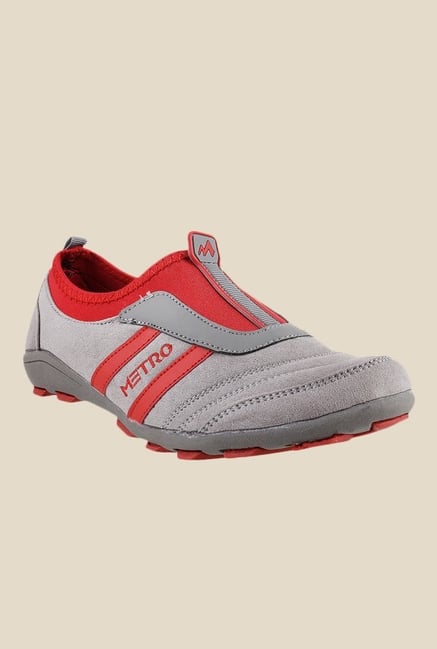 Metro Grey & Red Slip-On Sneakers Metro Grey & Red Slip-On Sneakers
