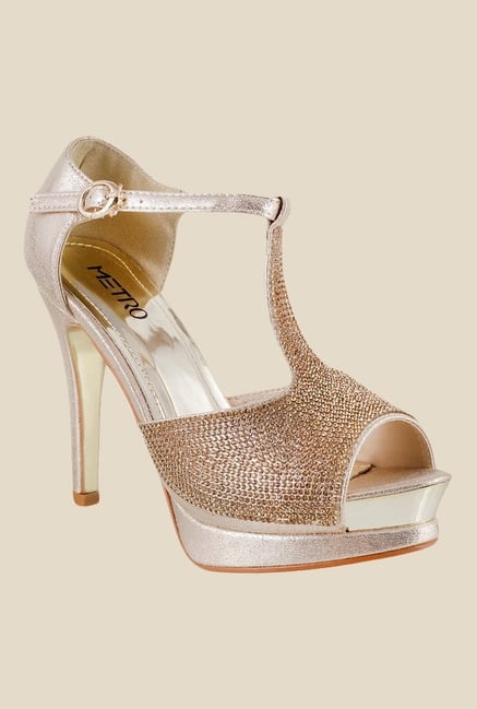 Metro Brown & Golden Ankle Strap Stilettos Metro Brown & Golden Ankle Strap Stilettos
