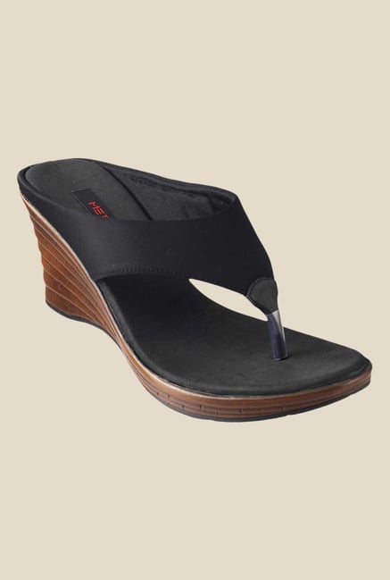 Metro Black Wedge Heeled Thong Sandals Metro Black Wedge Heeled Thong Sandals