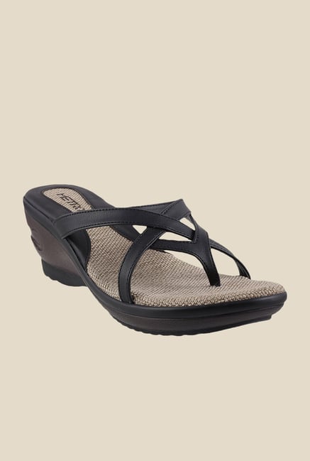 Metro Black Wedge Heeled Thong Sandals Metro Black Wedge Heeled Thong Sandals