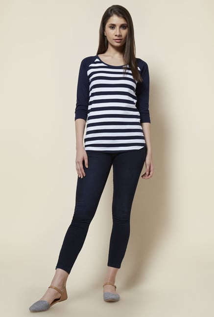 Zudio Navy & White Baseball T Shirt Zudio Navy & White Baseball T Shirt