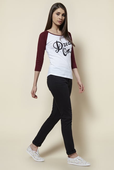 Zudio White Baseball T Shirt Zudio White Baseball T Shirt