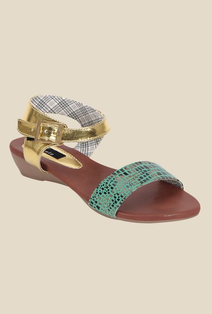 Kielz Green & Golden Ankle Strap Wedges Kielz Green & Golden Ankle Strap Wedges