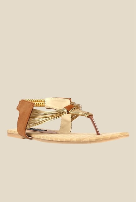 Kielz Beige & Golden Sling Back Sandals Kielz Beige & Golden Sling Back Sandals