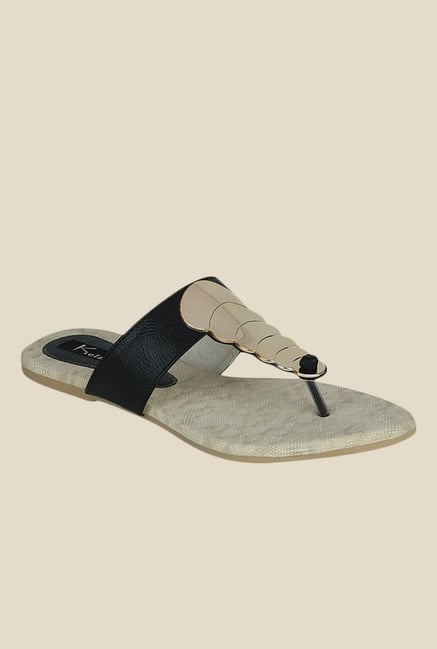 Kielz Black & Golden T-Strap Sandals Kielz Black & Golden T-Strap Sandals