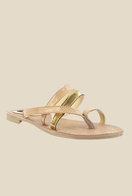 Kielz Beige & Golden Toe Ring Sandals Kielz Beige & Golden Toe Ring Sandals