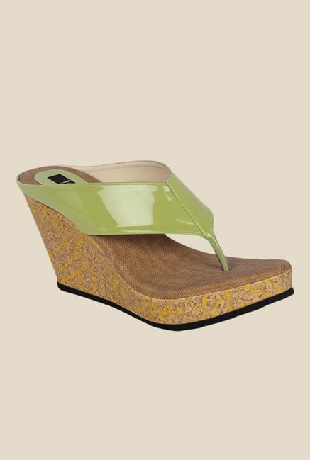 Kielz Green Wedge Heeled Thong Sandals Kielz Green Wedge Heeled Thong Sandals