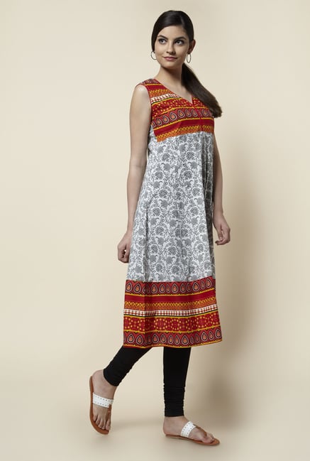 Zudio Off White Printed Anarkali Kurta Zudio Off White Printed Anarkali Kurta