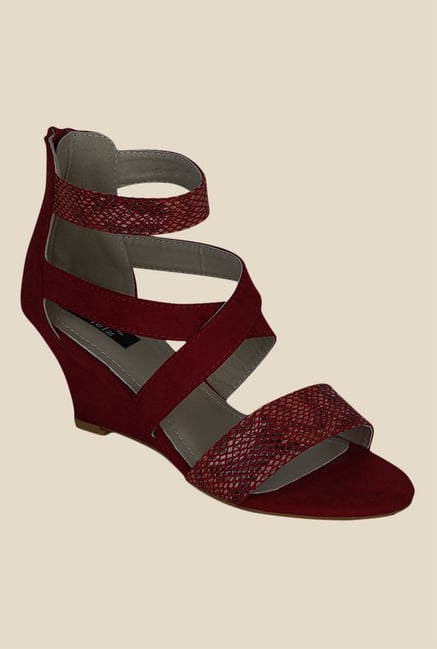 Kielz Maroon Cross Strap Wedges Kielz Maroon Cross Strap Wedges