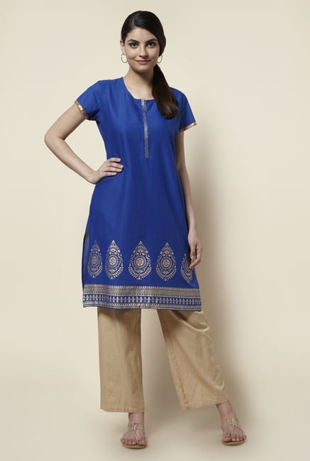 Zudio Royal Blue Printed Kurta Zudio Royal Blue Printed Kurta