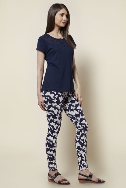 Zudio Navy Printed Leggings Zudio Navy Printed Leggings