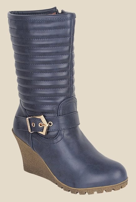 Kielz Blue Wedge Heeled Booties Kielz Blue Wedge Heeled Booties