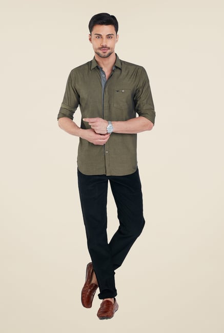 Park Avenue Olive Solid Shirt Park Avenue Olive Solid Shirt