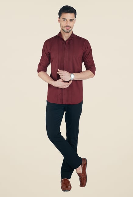 Park Avenue Maroon Solid Shirt Park Avenue Maroon Solid Shirt