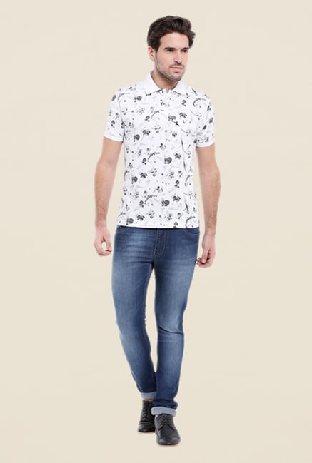 Parx White & Grey Print Regular Fit T Shirt Parx White & Grey Print Regular Fit T Shirt