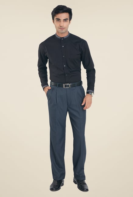 Raymond Dark Blue Solid Trousers Raymond Dark Blue Solid Trousers
