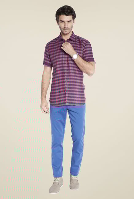 Parx Dark Red Checks Linen Shirt Parx Dark Red Checks Linen Shirt