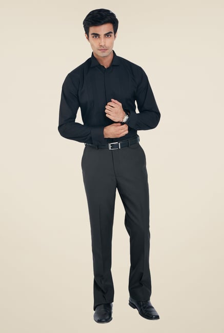 Park Avenue Dark Grey Solid Trousers Park Avenue Dark Grey Solid Trousers