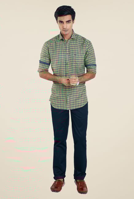 Park Avenue Green Checks Linen Shirt Park Avenue Green Checks Linen Shirt