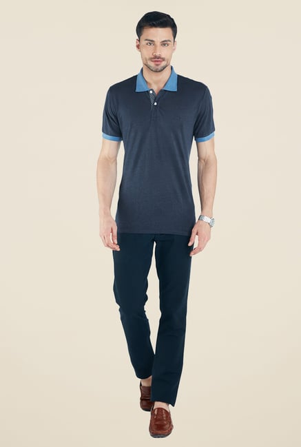 ColorPlus Navy Solid Linen T Shirt ColorPlus Navy Solid Linen T Shirt